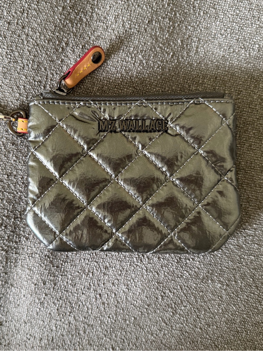 MZ Wallace Metallic Quilted Key Pouch in Silver